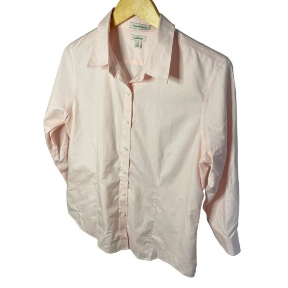 L.L. Bean Light Pink Fitted 3/4 Sleeve Button Front Wrinkle Resist Top Sz M - Picture 3 of 10